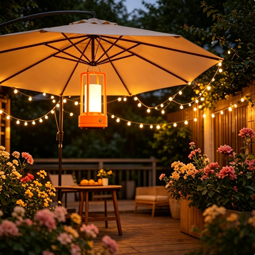 Outdoor Lighting Lamp - Modern Orange Cage Table Lamp Rechargeable